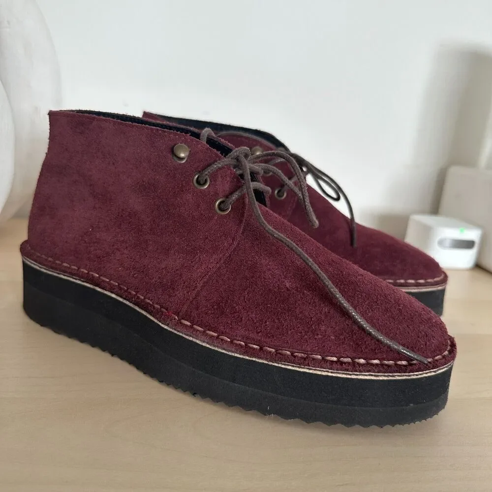 Swear London Shoes Mens 5 Platform Chukka Boot Chunky Suede Leather Oxblood EU38
